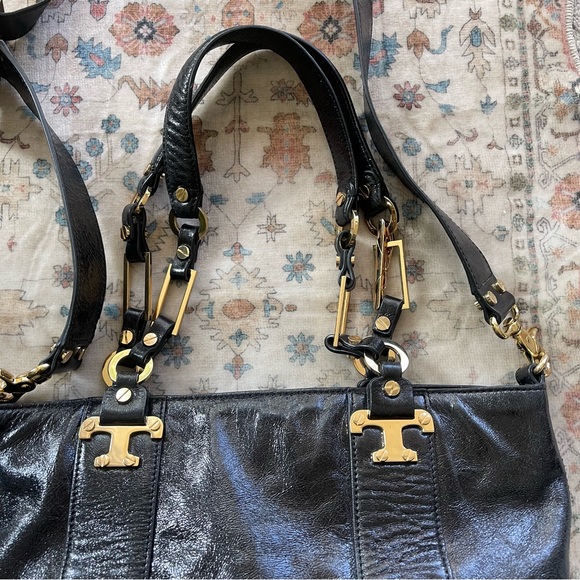 Tory Burch Black Leather Tote with Logo Lining - Picture 8 of 12